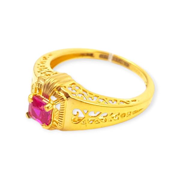 Beautiful Gold Ring with Solitaire and Pink Stones in Amazing Design